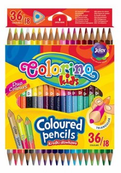 Kredki ołówkowe trójkątne dwukolorowe 18 szt / 36 kol. Colorino Kids new