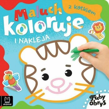 Książeczka Gruby obrys. Maluch koloruje i nakleja z kotkiem.
