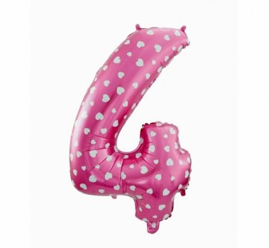 Balon foliowy Cyfra 4, różowa w serca, 61cm p10