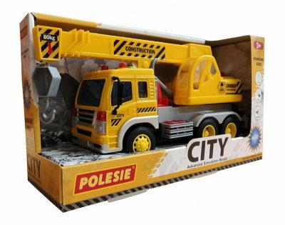 Polesie 86532 City samochód - dźwig, inercyjny żółty (ze światłem i dźwiękiem) w pudełku