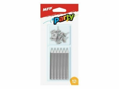 Świeczki do tortu MFP srebrne 12szt + 12szt uchwytów