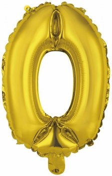 Balon foliowy mini cyfra 0 złota 30,5x40cm 9909688