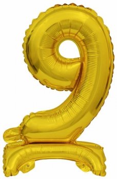 Balon foliowy mini cyfra 9 ze stopką złoto 22x40cm 9910077