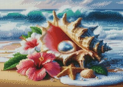 Diamentowa mozaika Wybrzeże Piękna muszla z perłą 30x40cm 2001383