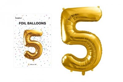 PARTYDECO Balon foliowy Cyfra 5 86cm złoty 36153