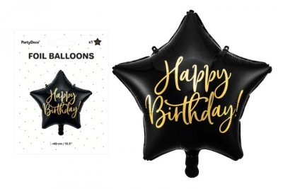 PARTYDECO Balon foliowy HappyBirthday 40cm czarny 70896