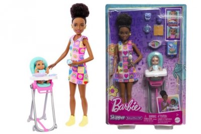 MATTEL Barbie opiekunka Skipper+bobas HTK34