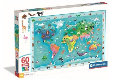CLEMENTONI - PUZZLE CLE puzzle 60 maxi SuperKolor Wildlife Map 26072