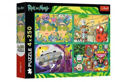 TREFL PUZZLE 4x250 Zakręcony świat Ricka_Mortyego 13338