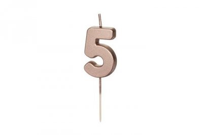 PARTYDECO Świeczka urodz.Cyferka 5 róż.złoto 4,5cm 36628