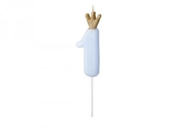 PARTYDECO Świeczka urodz.Cyferka 1 j.nieb.9,5cm 71688
