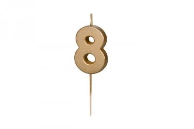 PARTYDECO Świeczka urodz.Cyferka 8 4,5cm złoty 32378
