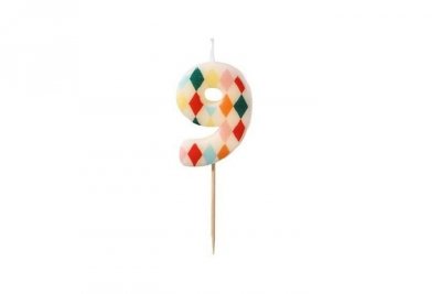PARTYDECO Świeczka urodz.Cyfra 9 Romby 55cm mix 67400