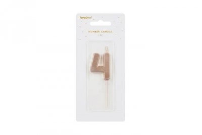PARTYDECO Świeczka urodz.Cyferka 4 róż.złoto 4,5cm 36581