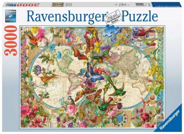 Ravensburger Polska Puzzle 3000 elementów Flora i Fauna. Mapa Świata