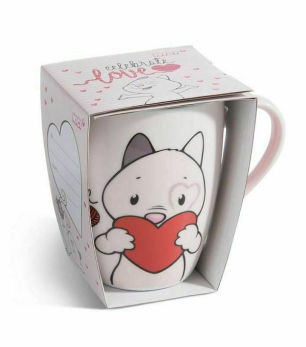 NICI 49419 Kubek porcelanowy Kot Celebrate love 310ml, papierowa banderola