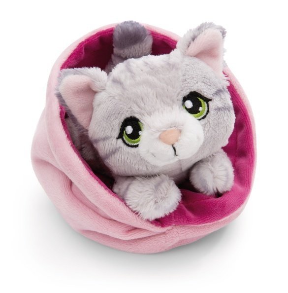 NICI 61331 Maskotka kotek szary pręgowany 12cm w koszyku różowym