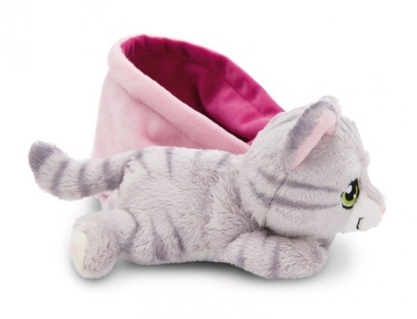 NICI 61331 Maskotka kotek szary pręgowany 12cm w koszyku różowym