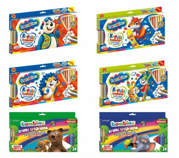 Kredki BAMBINO trójkątne 24kol.w drewnie+temp. MAJEWSKI mix cena za 1 szt