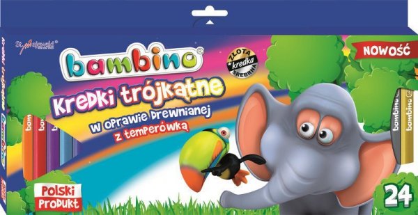 Kredki BAMBINO trójkątne 24kol.w drewnie+temp. MAJEWSKI mix cena za 1 szt