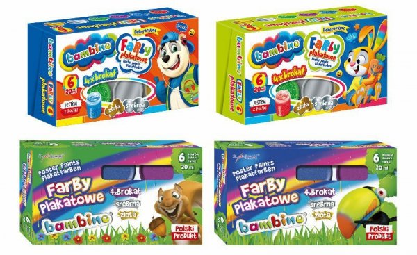 Farby plakatowe 6 kolorów 20ml Brokat Standard MAJEWSKI mix cena za 1 szt p10