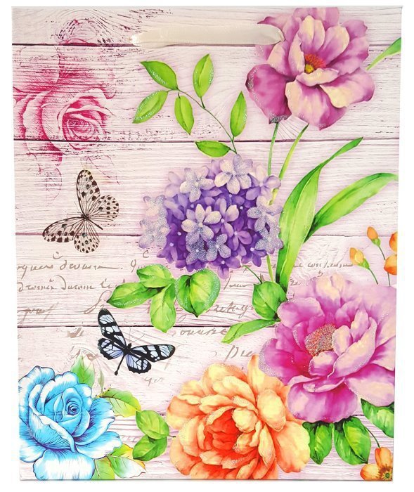 Torebka ozdobna prezentowa kwiaty 8924A 30x39x12cm p12, mix cena za 1 szt