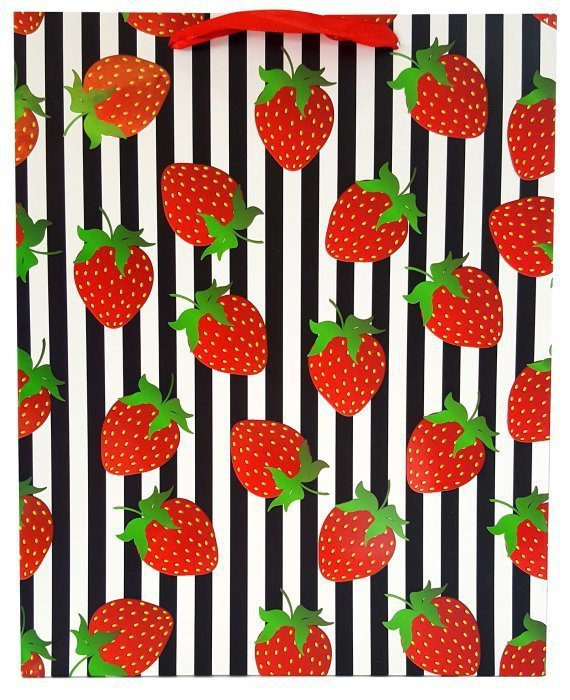 Torebka ozdobna prezentowa paski owoce 1400A 31x42x12cm p12, mix cena za 1 szt
