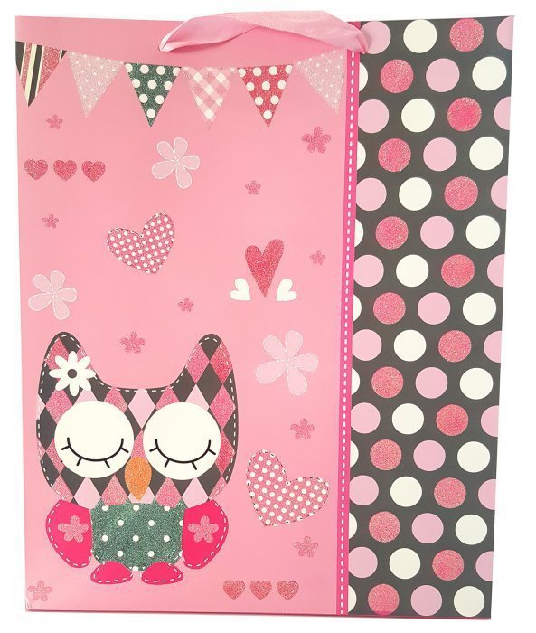 Torebka ozdobna prezentowa sowy 1143C 18x23x10cm p12, mix cena za 1 szt