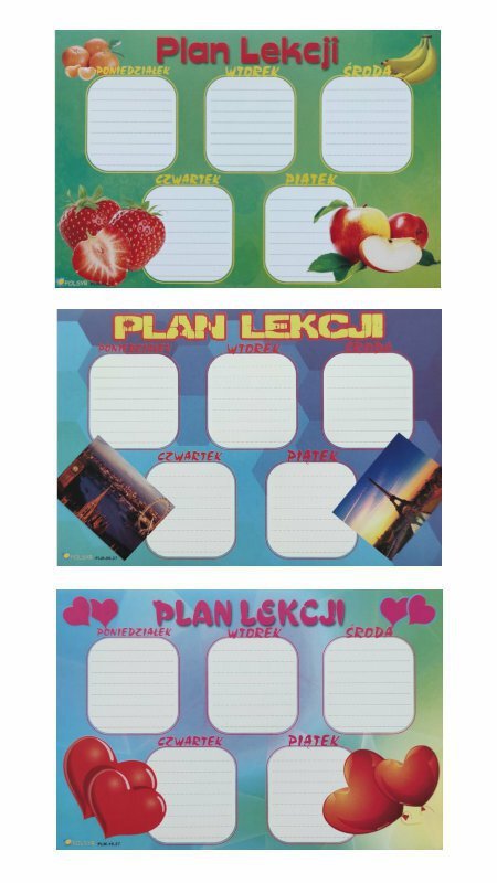 Plan lekcji naklejka 11x16cm p25 cena za 1 sztukę