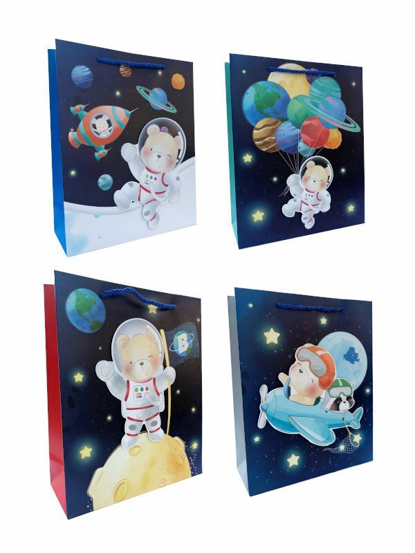 Torebka ozdobna prezentowa Mały kosmonauta 9856C 18x23x10cm p12, cena za 1szt