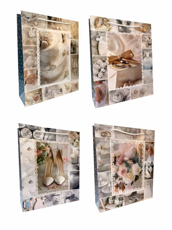 Torebka ozdobna prezentowa laminowana ślubna 128g 003L 31,5x39,5x9cm p12, mix cena za 1 szt