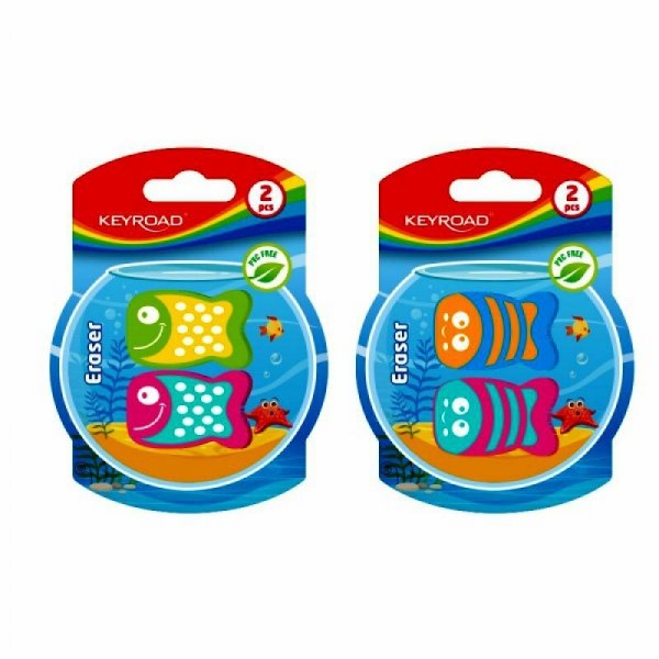 Gumka do ścierania 2szt blister KEYROAD Fun Fish mix cena za 1 szt