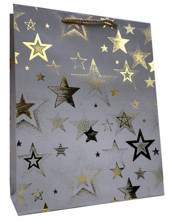 Torebka ozdobna prezentowa uniwersalna mix kol. w złote gwiazdki JP 370A 30x41,5x13cm mix cena za 1 szt