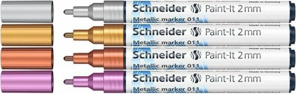 Marker akrylowy SCHNEIDER Paint-It Metallic 2 mm, 4 kolory - srebrny, złoty, miedziany, fioletowy cena za op