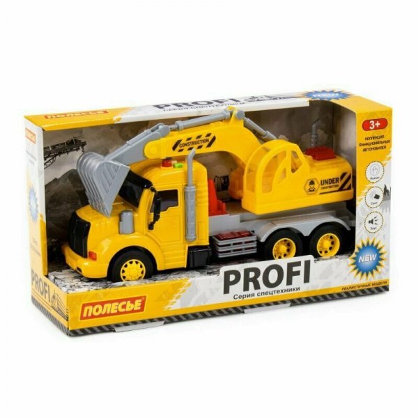 Polesie 86440 Profi&#039; samochód-koparka z napędem, żółty, światło, dźwięk w pudełku