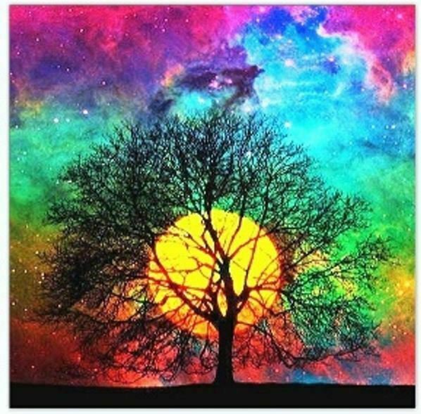 Malowanie po numerach Niebo kolorowe, drzewo 50x40cm 1008697