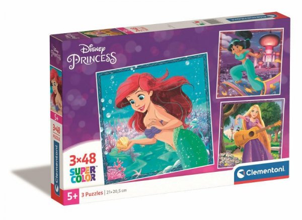 Clementoni Puzzle 3x48el SuperColor square Disney Princess. Księżniczki 25304