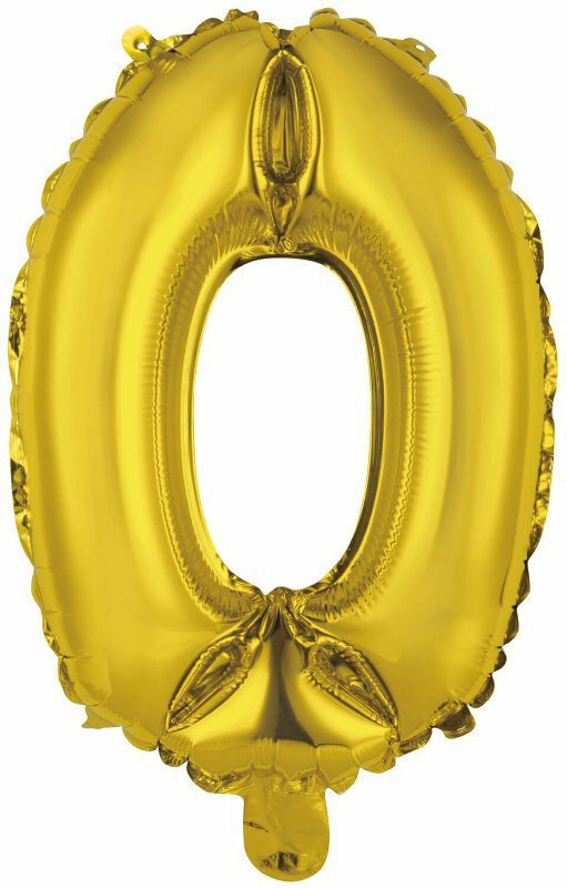 Balon foliowy mini cyfra 0 złota 30,5x40cm 9909688