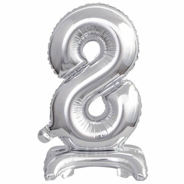Balon foliowy mini cyfra 8 ze stopką srebrny 22x40cm 9911731
