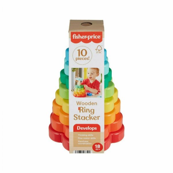 Fisher-Price Drewniana piramidka Kolorowe kwiatki HXT77 MATTEL