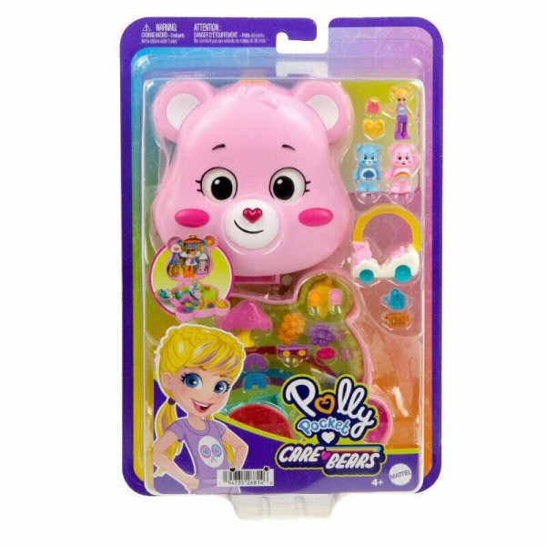 Polly Pocket Troskliwe Misie Zestaw kompaktowy: mikro lalka Polly, dwie figurki misiów, pojazd zabawka i akcesoria JCC14 MATTEL