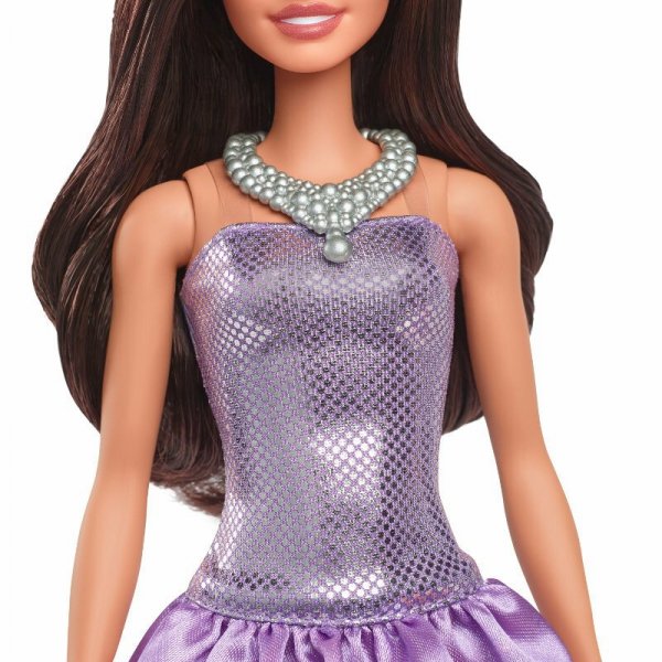Barbie Lalka Fashionistas brązowe włosy fioletowa cekinowa sukienka HYT92 MATTEL