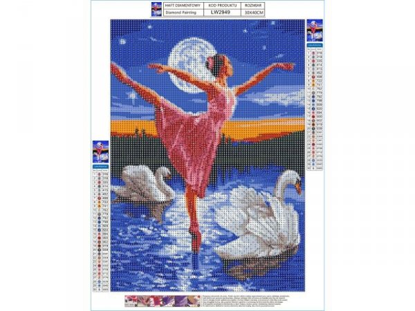 Haft Diamentowy, Obraz, Mozaika Diamentowa Diamond Painting, JEZIORO ŁABĘDZIE Baletnica 30x40cm - DK