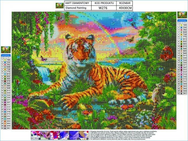 Haft Diamentowy, Obraz, Mozaika Diamentowa Diamond Painting, TYGRYS 40x30cm - DK