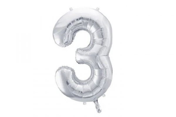 PARTYDECO Balon foliowy Cyfra 3 86cm srebrny 36030