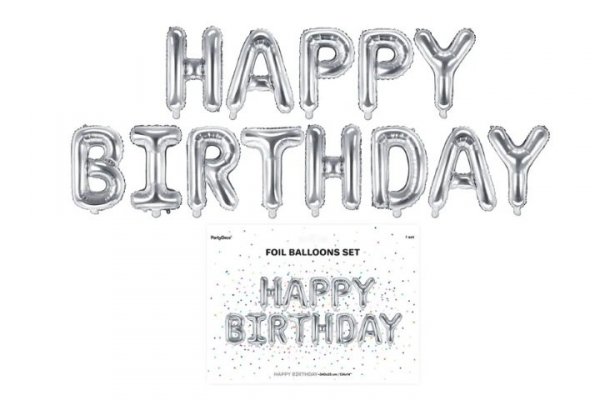 PARTYDECO Balon foliowy Happy Birthday 340x35cm srebrny 7188