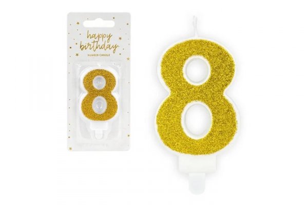 PARTYDECO Świeczka urodz.Cyferka 8 złoty7cm 48361
