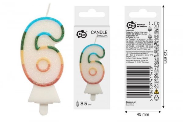 GODAN Świeczka cyferka6 tęczowa bio brok.SW-CBB6 11420