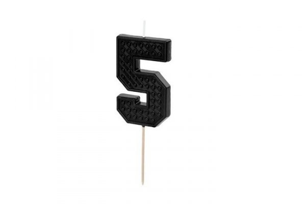 PARTYDECO Świeczka urodz.Cyferka 5 6cm czarny 31333