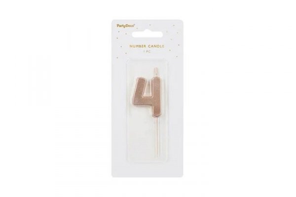 PARTYDECO Świeczka urodz.Cyferka 4 róż.złoto 4,5cm 36581